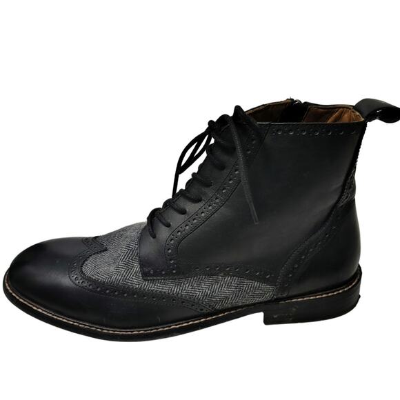 Black Thomas & Vine Men's Black Jarett Wingtip Zip Up Lace Ankle Boot Size 14 - Picture 1 of 9